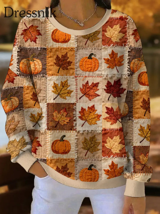 Damen Herbst Kunst Thanksgiving Bedrucktes Sweatshirt Aprikose / S