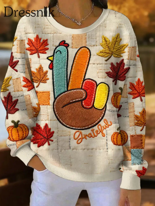 Damen Herbst Kunst Thanksgiving Bedrucktes Sweatshirt Aprikose / S