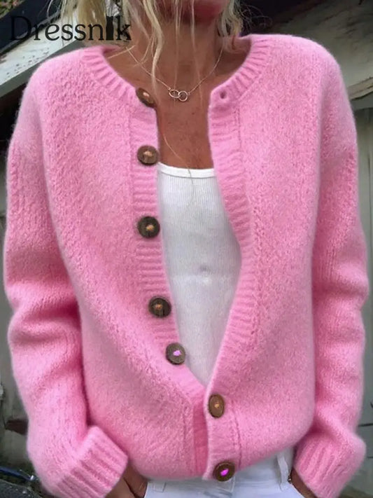 Damen Herbst Winter Gemütliche Strickjacke Rosa / S