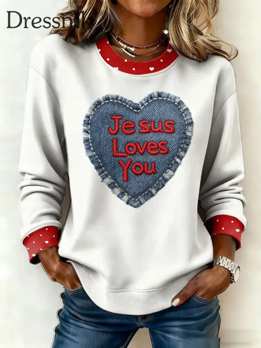 Damen Herz druck Casual Top Weiß / S