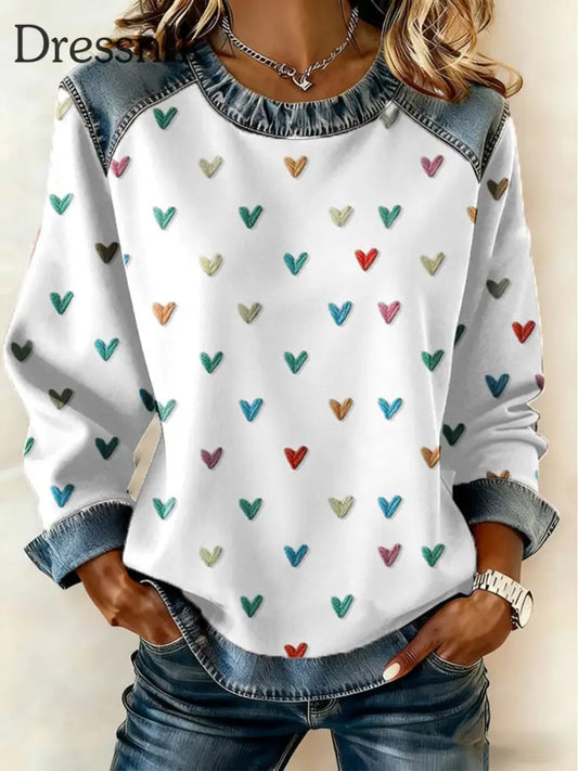 Damen Herz druck Casual Top Weiß / S