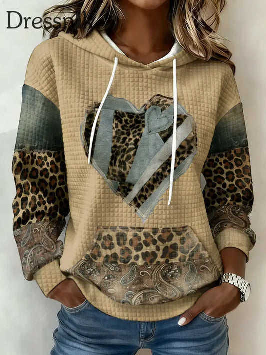 Damen Herz Patchwork Print Casual Sweatshirt Top als bild / S