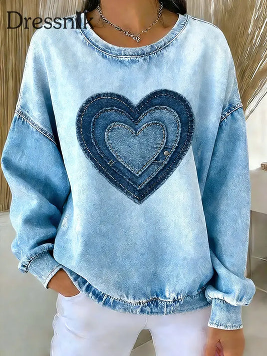 Damen Herz Patchwork Print Casual Sweatshirt Top als bild / S