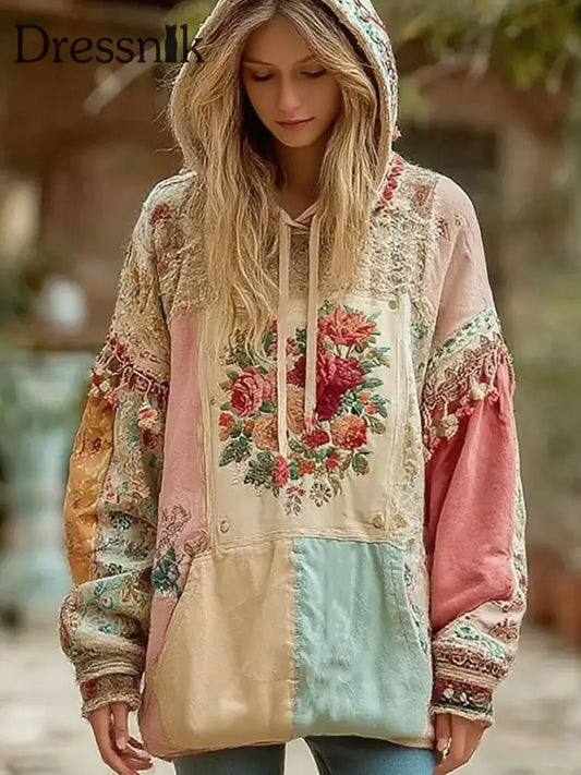 Damen-Hoodie mit Blumen druck Patchwork als bild / S