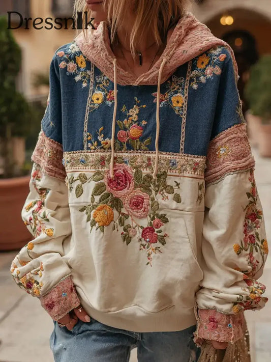 Damen-Hoodie mit Blumen druck Patchwork als bild / S