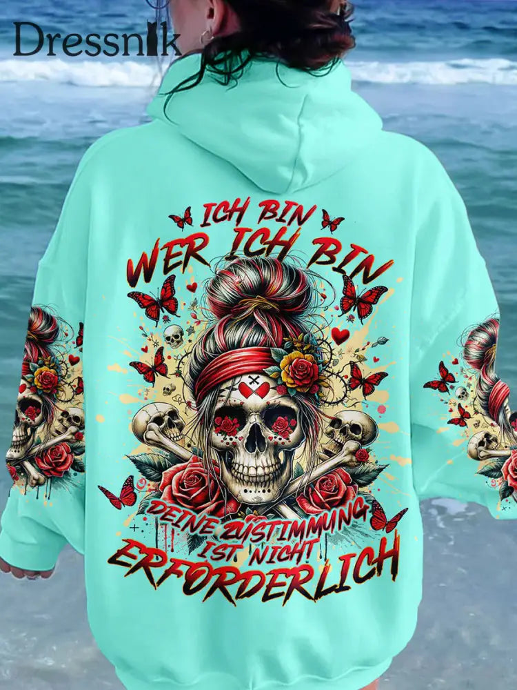 Damen ICH BIN WER ICH BIN VOLL STÄN DIGER DRUCK Bedruckter Hoodie Weiß / S