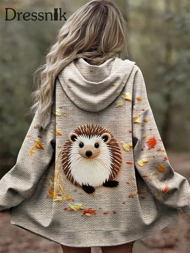 Damen Igel Print Lässige bequeme Langarm Oberbekleidung als bild / S