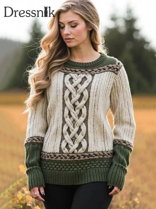 Damen Jacquard Kontrast Gemütliche Aran Pullover als bild / S