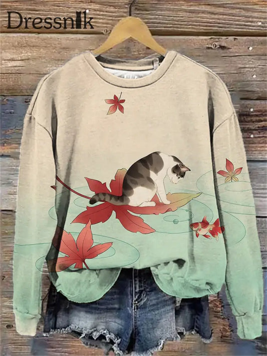 Damen Japanische Kunst Katze Print Sweatshirt als bild / S