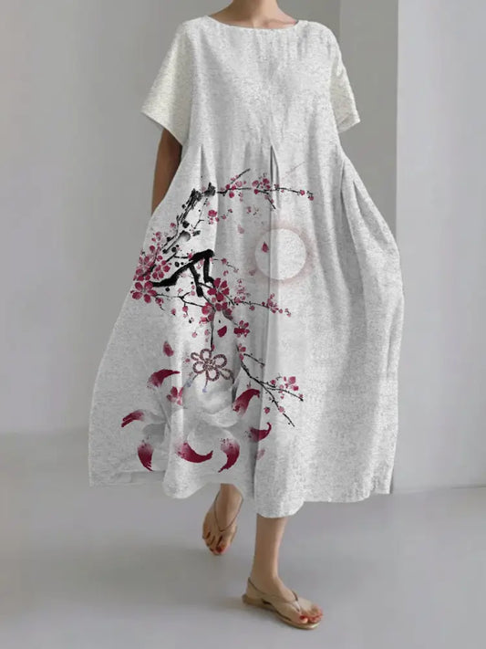 Damen japanische Kunst lässige Kurzarm kleider als bild / S