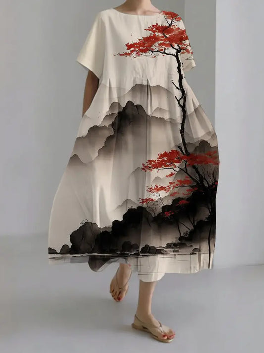 Damen japanische Kunst lässige Kurzarm kleider als bild / S