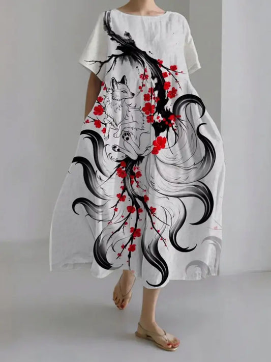 Damen japanische Kunst lässige Kurzarm kleider als bild / S