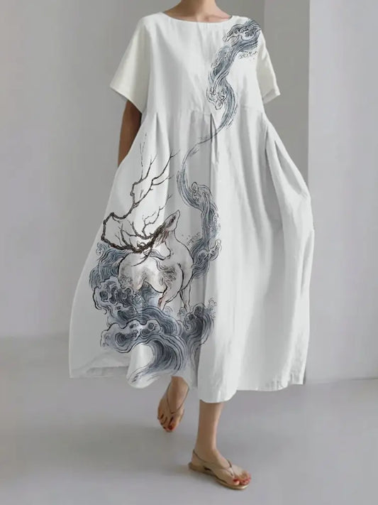 Damen japanische Kunst lässige Kurzarm kleider als bild / S
