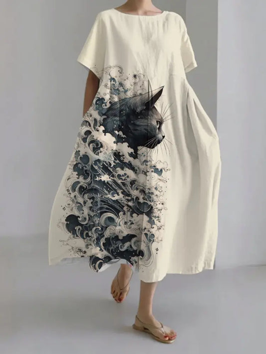Damen japanische Kunst lässige Kurzarm kleider als bild / S