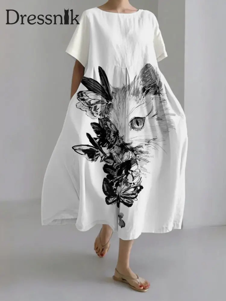 Damen japanische Kunst lässige Kurzarm kleider als bild / S