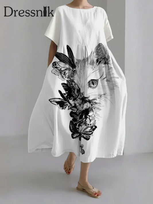 Damen japanische Kunst lässige Kurzarm kleider als bild / S