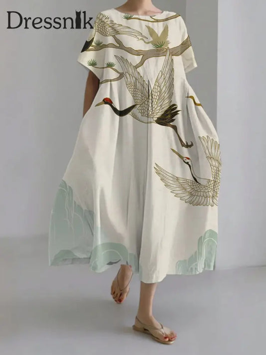 Damen japanische Kunst lässige Kurzarm kleider als bild / S