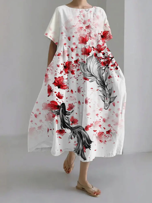 Damen japanische Kunst lässige Kurzarm kleider als bild / S