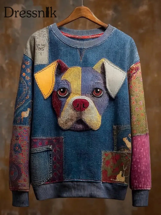 Damen Jeans Hunde Print lässig Sweatshirt als bild / S