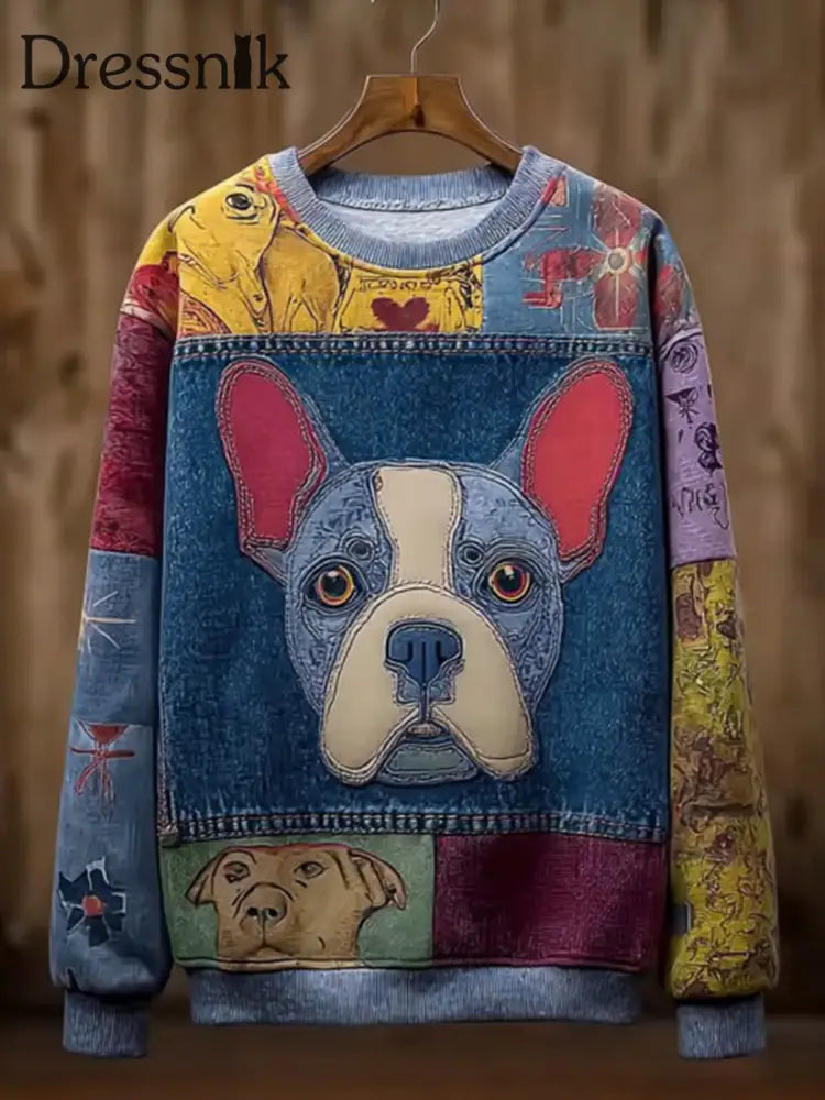 Damen Jeans Hunde Print lässig Sweatshirt als bild / S