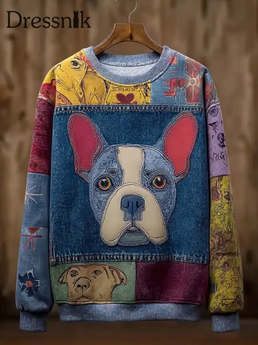 Damen Jeans Hunde Print lässig Sweatshirt als bild / S
