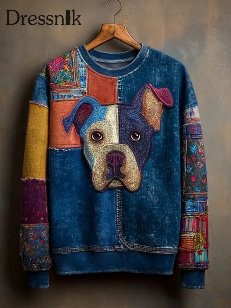 Damen Jeans Hunde Print lässig Sweatshirt als bild / S