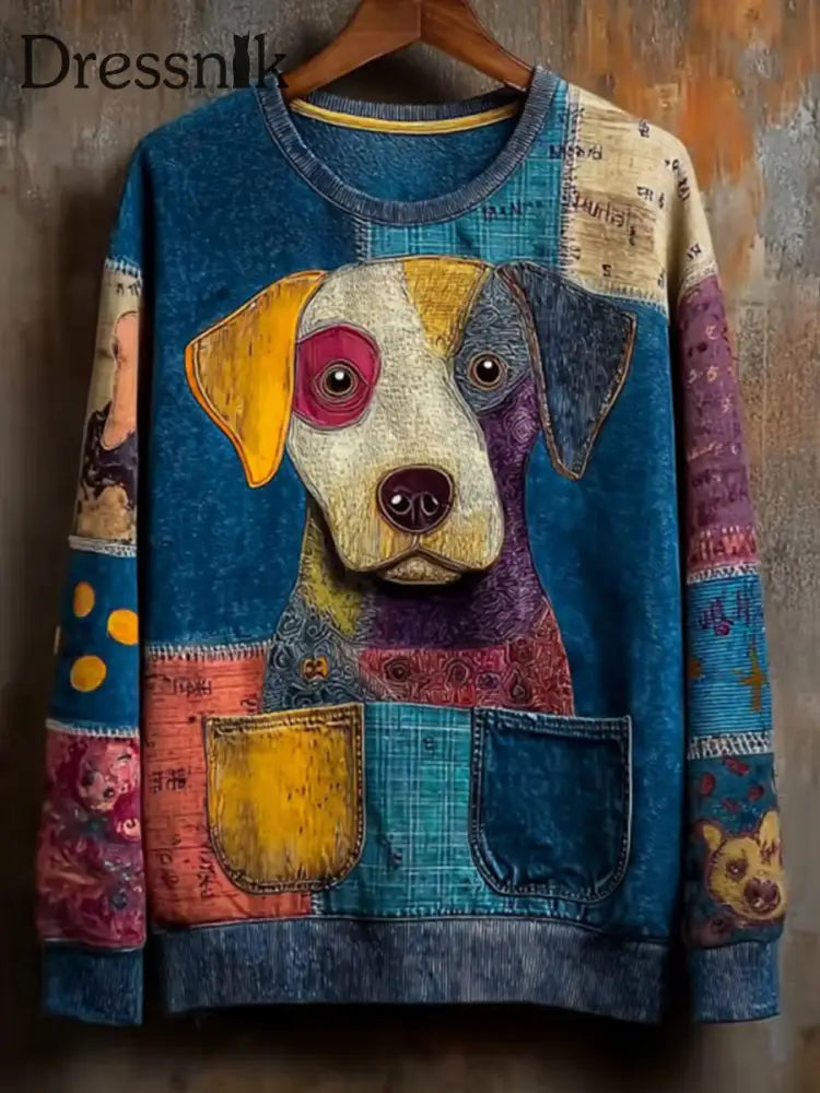 Damen Jeans Hunde Print lässig Sweatshirt als bild / S