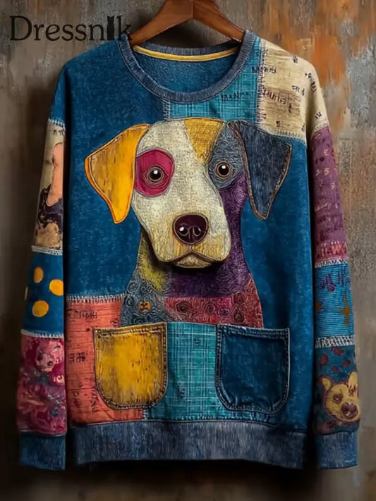 Damen Jeans Hunde Print lässig Sweatshirt als bild / S