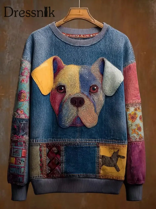 Damen Jeans Hunde Print lässig Sweatshirt als bild / S