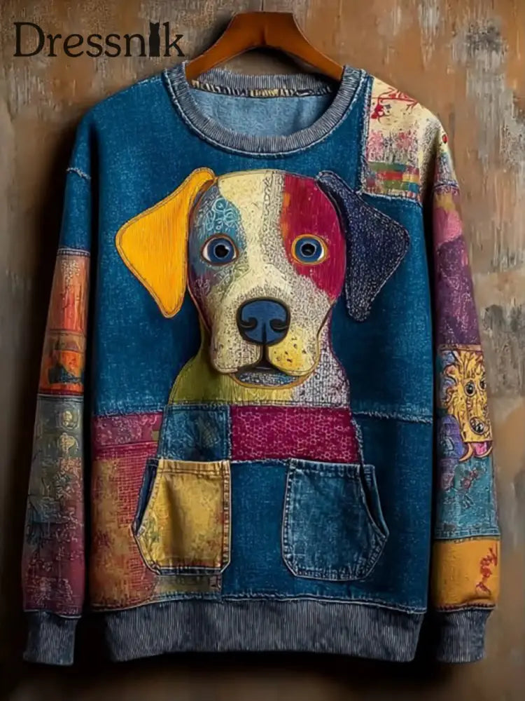 Damen Jeans Hunde Print lässig Sweatshirt als bild / S