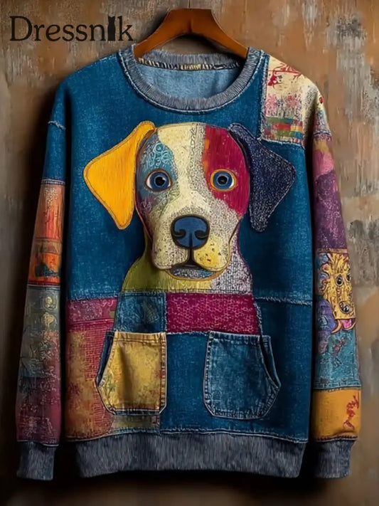 Damen Jeans Hunde Print lässig Sweatshirt als bild / S