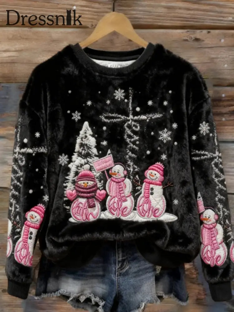 Damen Jesus Weihnachts baum Stickerei Flanell Hoodie Schwarz / S