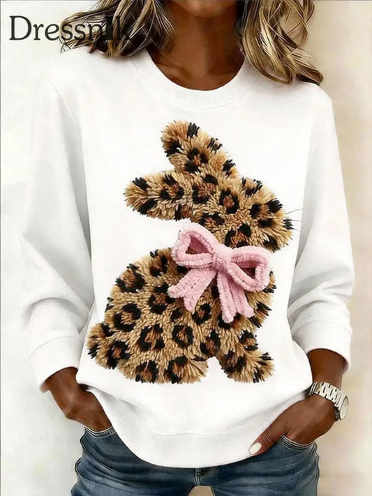Damen-Kaninchen-Print-Casual-Sweatshirt Weiß / S