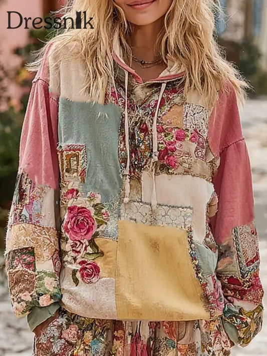 Damen Kapuzen pullover mit rosa Blumen druck als bild / S