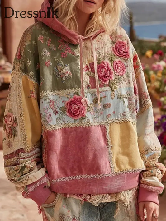 Damen Kapuzen pullover mit rosa Blumen druck als bild / S