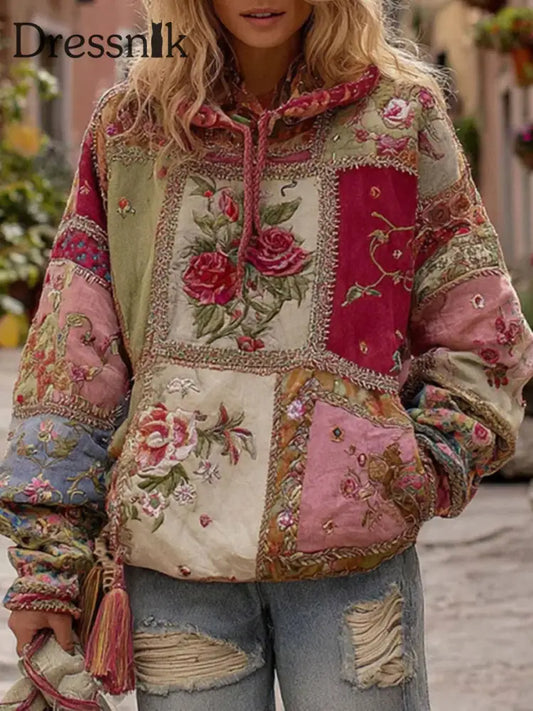 Damen Kapuzen pullover mit rosa Blumen druck als bild / S
