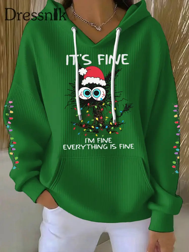 Damen Kapuzen pullover mit Weihnachts katzen druck Grün / S