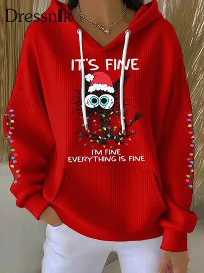 Damen Kapuzen pullover mit Weihnachts katzen druck Rot / S
