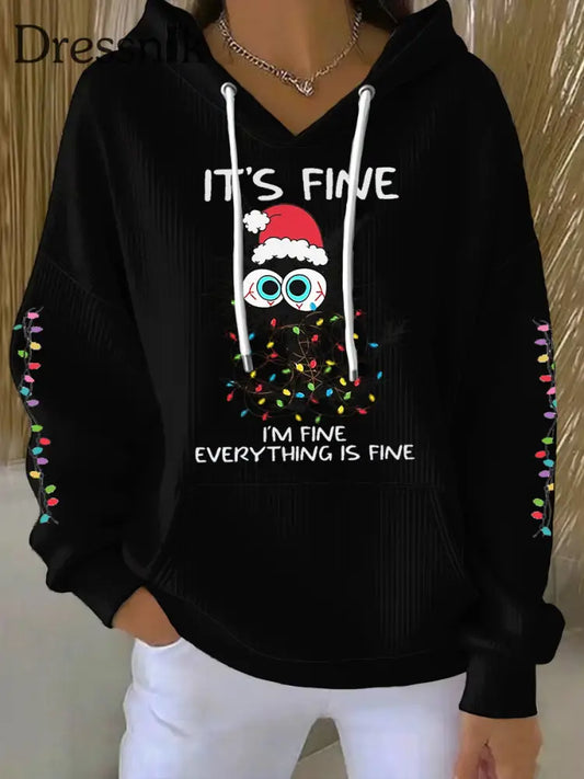 Damen Kapuzen pullover mit Weihnachts katzen druck Schwarz / S