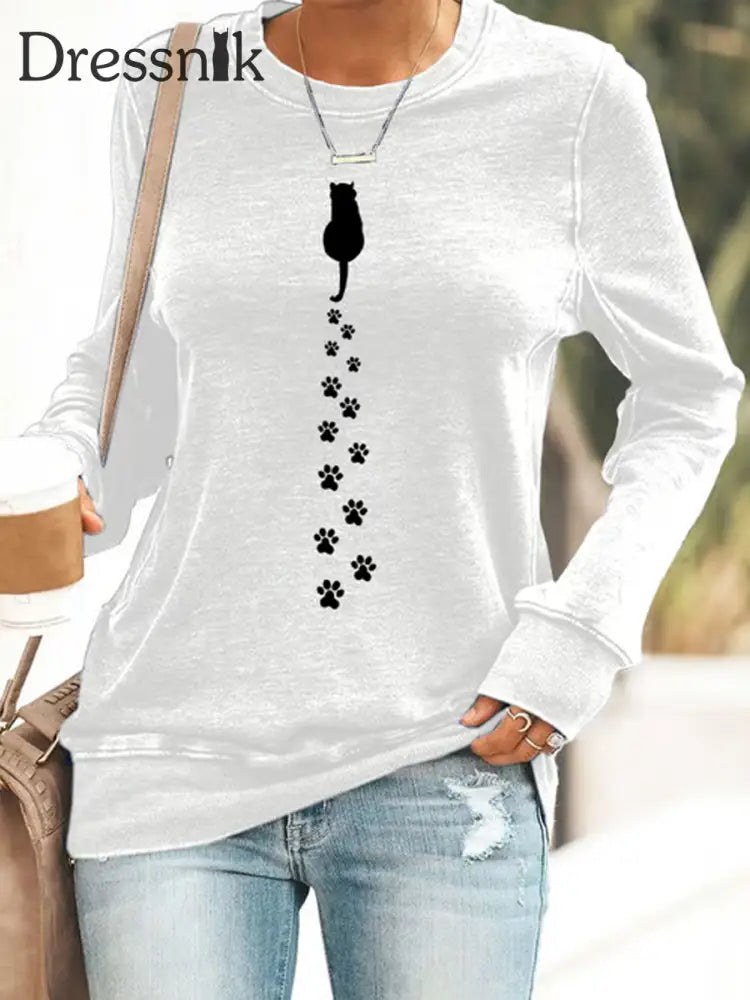 Damen Katze Bedrucktes taillites Sweatshirt Weiß / S