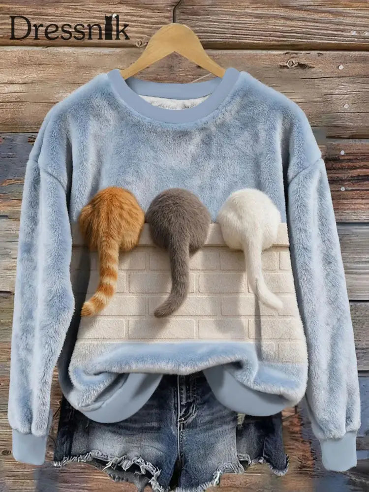 Damen Katzen Flanell Sweatshirts hellblau / S