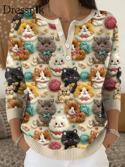 Damen Katzen Kunstdruck Top als bild / S