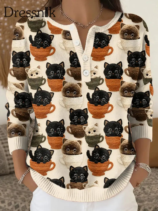 Damen Katzen Kunstdruck Top als bild / S