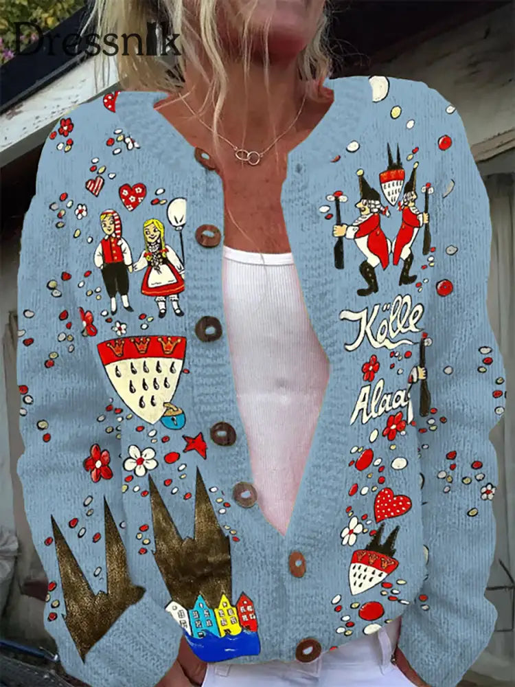 Damen Köln Karneval Freizeit Strickjacke Jacke Hellblau / S
