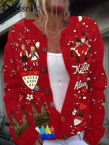 Damen Köln Karneval Freizeit Strickjacke Jacke Rot / S