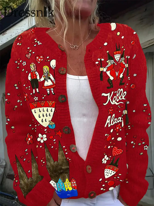 Damen Köln Karneval Freizeit Strickjacke Jacke Rot / S