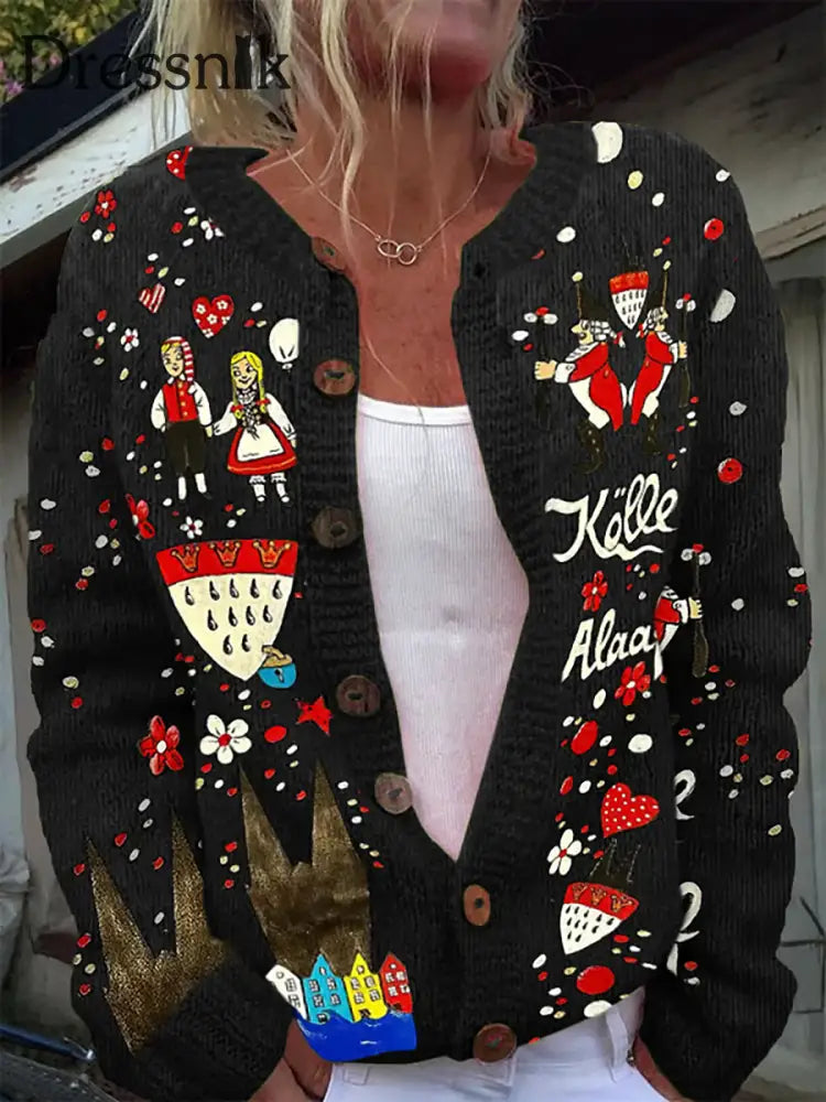 Damen Köln Karneval Freizeit Strickjacke Jacke Schwarz / S