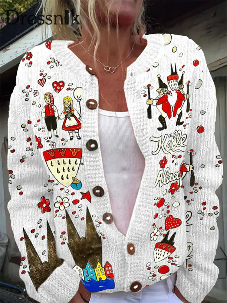 Damen Köln Karneval Freizeit Strickjacke Jacke Weiß / S