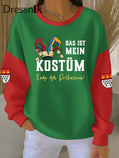 Damen Kölner Karneval Geripptes Rundhals-Sweatshirt Grün / S