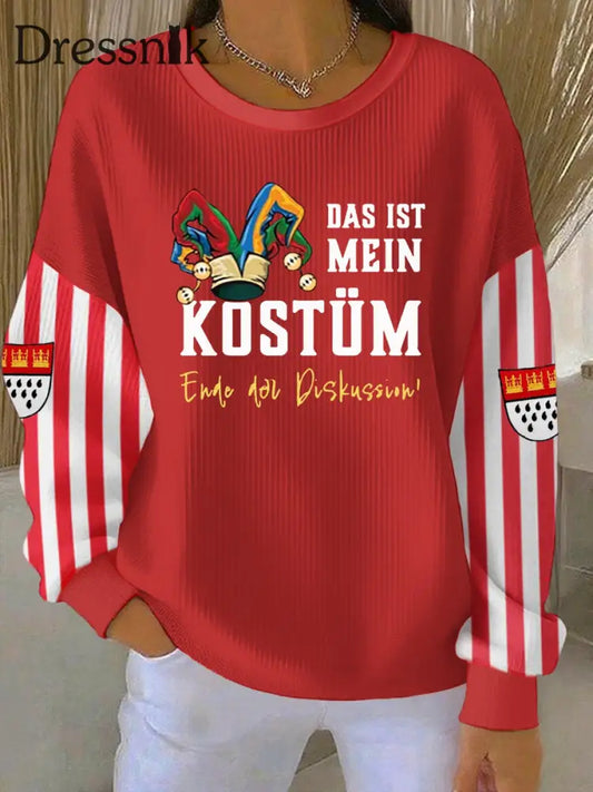 Damen Kölner Karneval Geripptes Rundhals-Sweatshirt Rot / S
